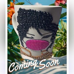 Stylish Beaded Mug with Pink and Black Design
